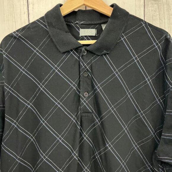 IZOD XL Y2K Black Blue Plaid Polo Shirt Short Sleeve Golf - Picture 3 of 7
